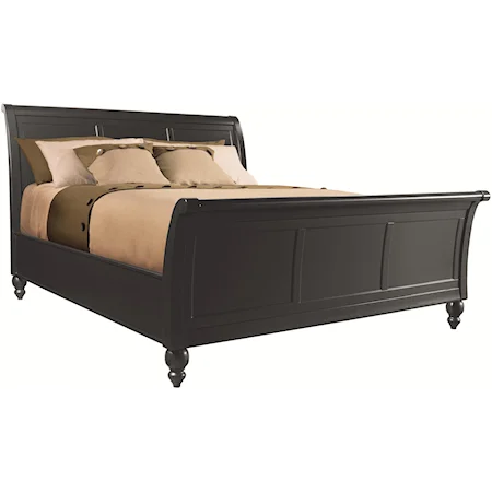 Queen Sleigh Bed with Classic Turned Feet & Panel Details